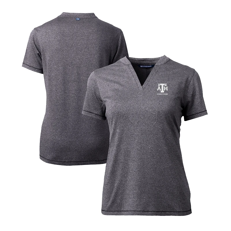 Women's Cutter & Buck  Heather Charcoal Texas A&M Aggies Alumni DryTec Forge Stretch V-Neck Blade Top