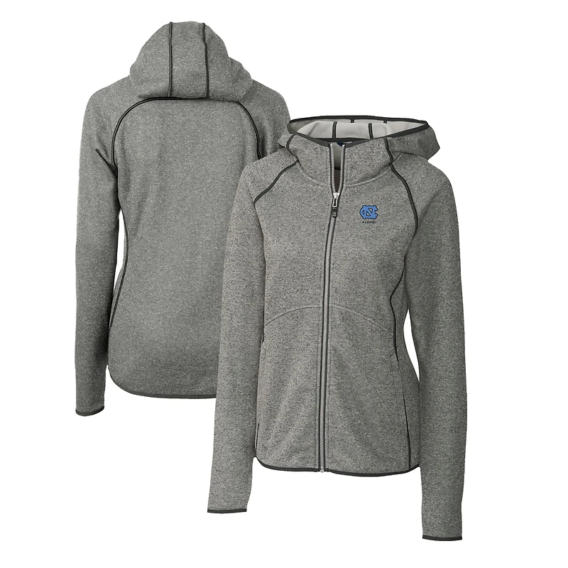 Women's Cutter & Buck  Heather Gray North Carolina Tar Heels Alumni Mainsail Sweater-Knit Full-Zip Hoodie