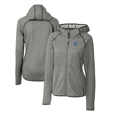 Women's Cutter & Buck  Heather Gray North Carolina Tar Heels Alumni Mainsail Sweater-Knit Full-Zip Hoodie