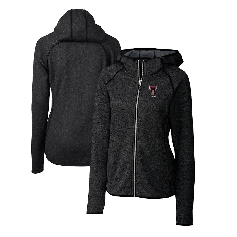 Women's Cutter & Buck  Heather Charcoal Texas Tech Red Raiders Alumni Mainsail Sweater-Knit Full-Zip Hoodie