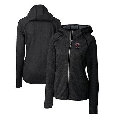 Women's Cutter & Buck  Heather Charcoal Texas Tech Red Raiders Alumni Mainsail Sweater-Knit Full-Zip Hoodie