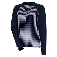 Women's Antigua  Navy/White Atlanta Braves Maverick Henley Long Sleeve T-Shirt