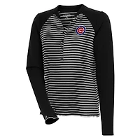 Women's Antigua  Black/White Chicago Cubs Maverick Henley Long Sleeve T-Shirt