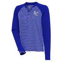 Women's Antigua  Royal/White Kansas City Royals Maverick Henley Long Sleeve T-Shirt