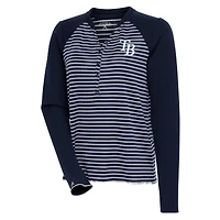 Women's Antigua  Navy/White Tampa Bay Rays Maverick Henley Long Sleeve T-Shirt
