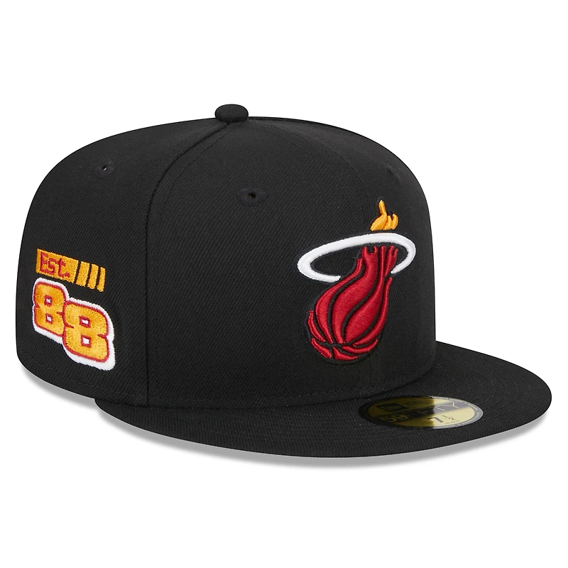 Men's New Era Black Miami Heat Rally Drive Side Patch 59FIFTY Fitted Hat