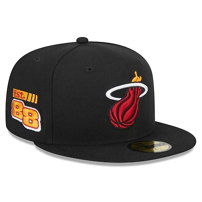 Men's New Era Black Miami Heat  Rally Drive Side Patch 59FIFTY Fitted Hat