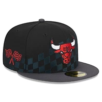 Men's New Era Black Chicago Bulls  Rally Drive Checkerboard 59FIFTY Crown Fitted Hat