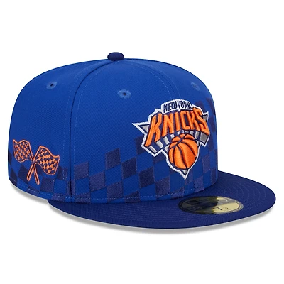 Men's New Era Blue New York Knicks  Rally Drive Checkerboard 59FIFTY Crown Fitted Hat