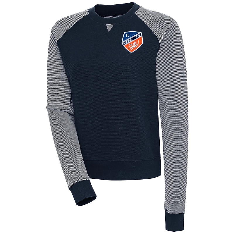 Women's Antigua  Navy/White FC Cincinnati Flier Bunker Tri-Blend Pullover Sweatshirt
