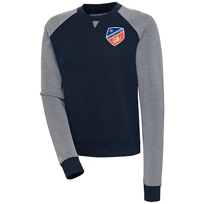 Women's Antigua  Navy/White FC Cincinnati Flier Bunker Tri-Blend Pullover Sweatshirt