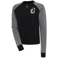 Women's Antigua  Black/White Minnesota United FC Flier Bunker Tri-Blend Pullover Sweatshirt