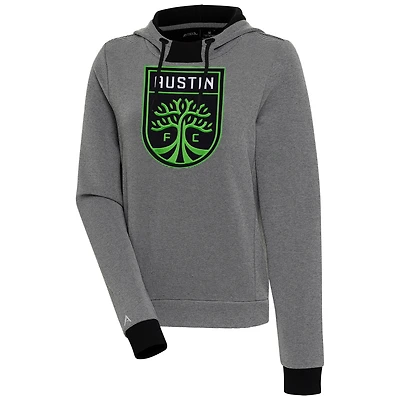 Women's Antigua  Black/White Austin FC Axe Bunker Tri-Blend Pullover Hoodie