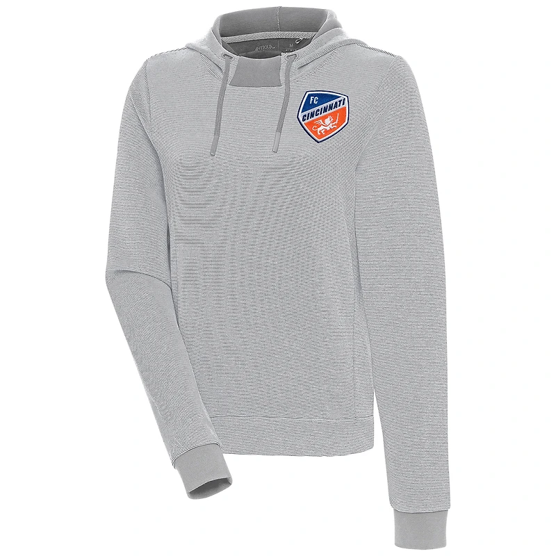 Women's Antigua  Gray FC Cincinnati Axe Bunker Tri-Blend Pullover Hoodie