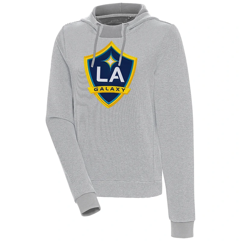 Women's Antigua  Gray/White LA Galaxy Axe Bunker Tri-Blend Pullover Hoodie