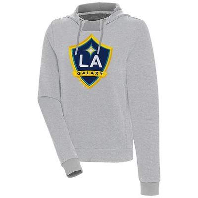 Women's Antigua  Gray/White LA Galaxy Axe Bunker Tri-Blend Pullover Hoodie