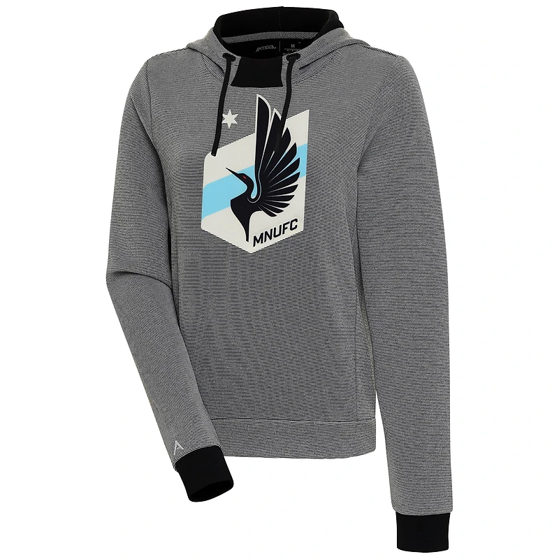 Women's Antigua  Black/White Minnesota United FC Axe Bunker Tri-Blend Pullover Hoodie