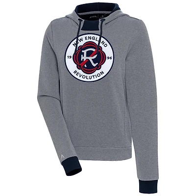 Women's Antigua  Navy/White New England Revolution Axe Bunker Tri-Blend Pullover Hoodie
