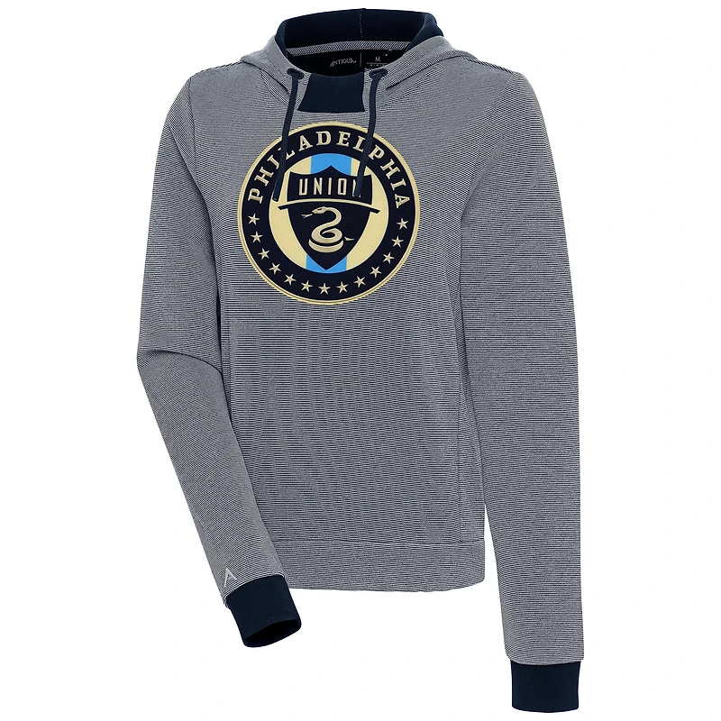 Women's Antigua  Navy/White Philadelphia Union Axe Bunker Tri-Blend Pullover Hoodie