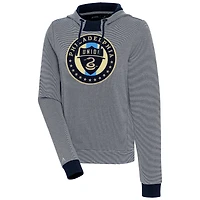 Women's Antigua  Navy/White Philadelphia Union Axe Bunker Tri-Blend Pullover Hoodie