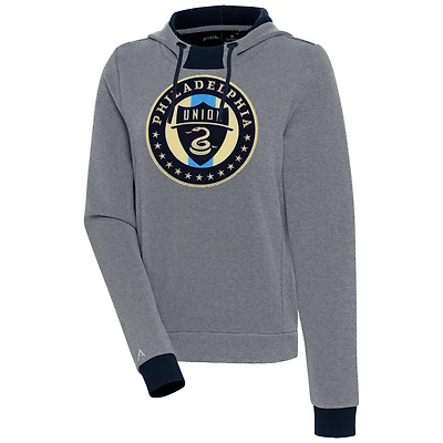 Women's Antigua  Navy/White Philadelphia Union Axe Bunker Tri-Blend Pullover Hoodie