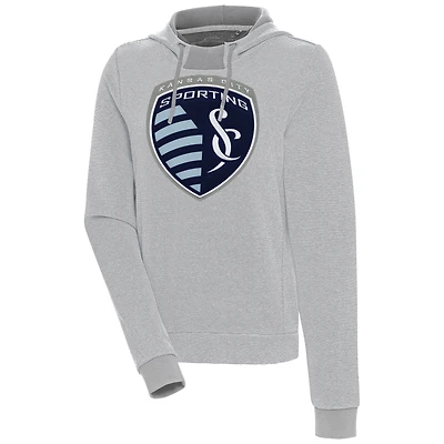 Women's Antigua  Gray/White Sporting Kansas City Axe Bunker Tri-Blend Pullover Hoodie