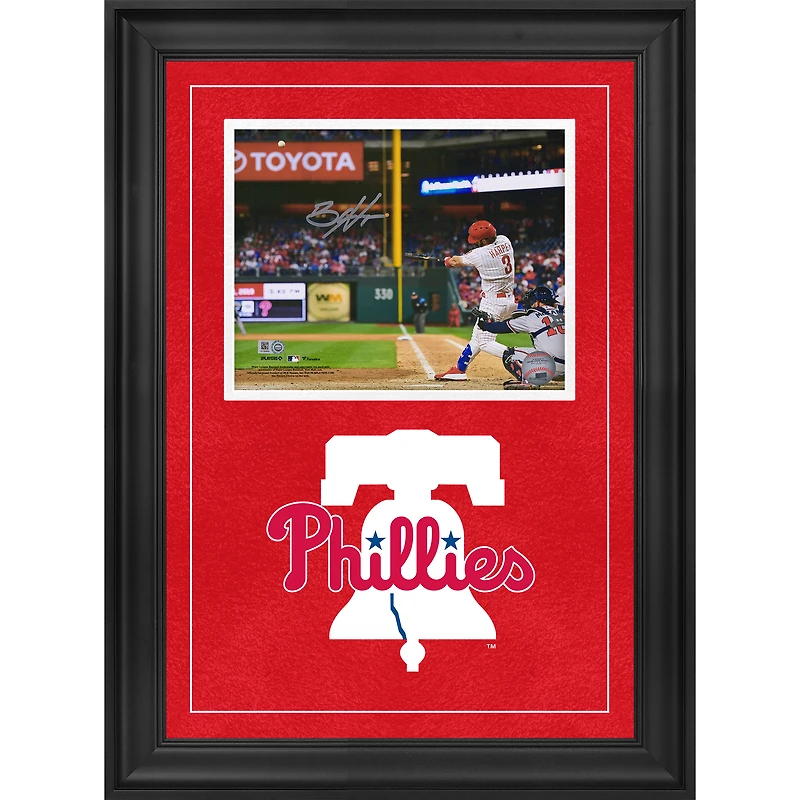 Bryce Harper Philadelphia Phillies Autographed Deluxe Framed 8" x 10" Swinging in White Jersey Horizontal Photograph