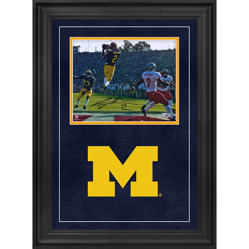 Charles Woodson Michigan Wolverines Autographed Deluxe Framed 8" x 10" Leaping Interception Photograph