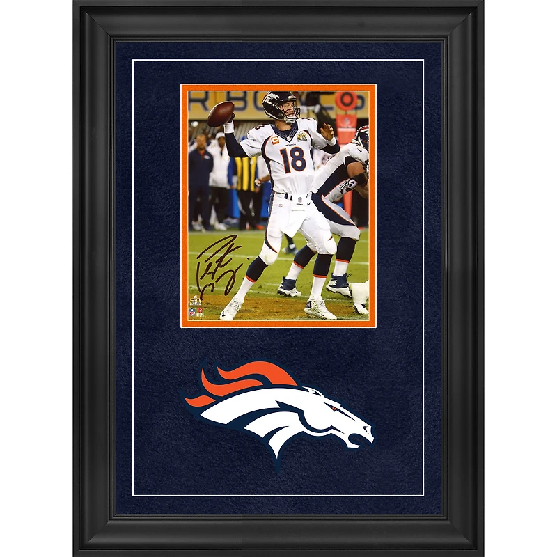 Peyton Manning Denver Broncos Autographed Deluxe Framed 8" x 10" Super Bowl 50 Champions Action Vertical Photograph