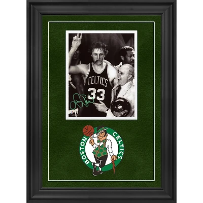 Larry Bird Boston Celtics Autographed Deluxe Framed 8'' x 10'' Celebration with Auerbach Photograph with Green Ink