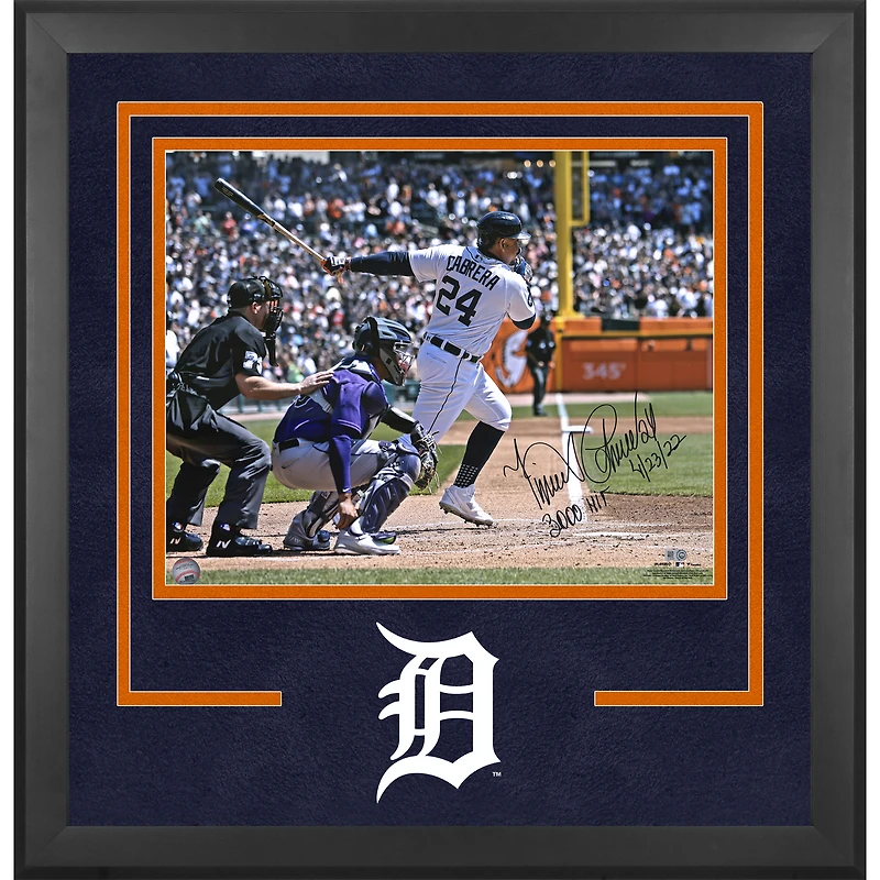 Miguel Cabrera Detroit Tigers Autographed Deluxe Framed 16'' x 20'' 3000th Hit Photograph with "3000th Hit" and "4/23/22" Inscriptions