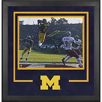 Charles Woodson Michigan Wolverines Autographed Deluxe Framed 16" x 20" Leaping Interception Photograph - Signature in Yellow Ink