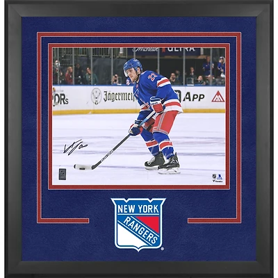 Adam Fox New York Rangers Autographed Deluxe Framed 16" x 20" Blue with Puck Photograph