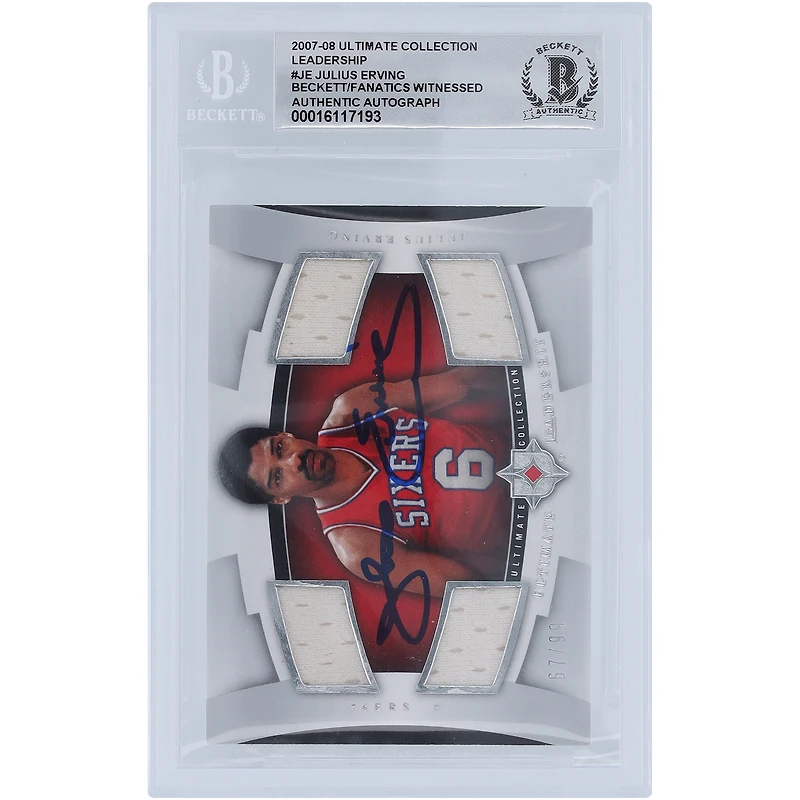 Julius Erving Philadelphia 76ers Autographed 2007-08 Upper Deck Ultimate Collection Quad Relic #UL-JE #67/99 Beckett Fanatics Witnessed Authenticated 10 Card