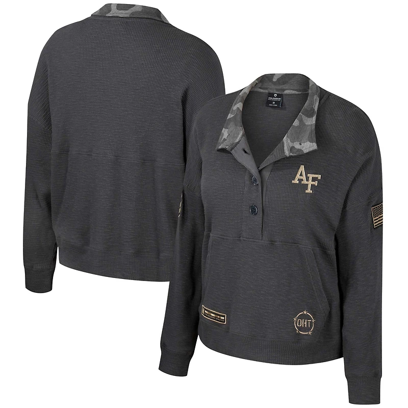 Women's Colosseum Heather Charcoal Air Force Falcons OHT Military Appreciation Payback Henley Thermal Sweatshirt