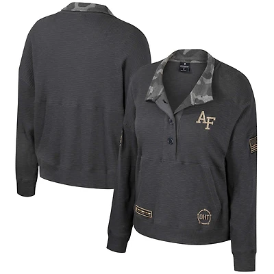 Women's Colosseum Heather Charcoal Air Force Falcons OHT Military Appreciation Payback Henley Thermal Sweatshirt