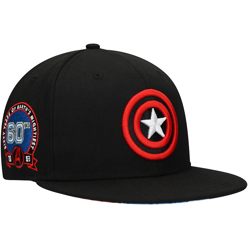 Youth Black Captain America Marvel 60th Anniversary Snapback Hat