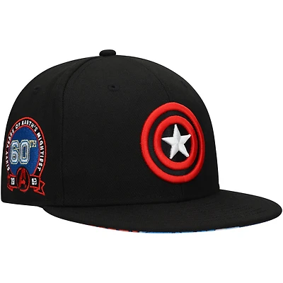 Men's Black Captain America Marvel 60th Anniversary Snapback Hat