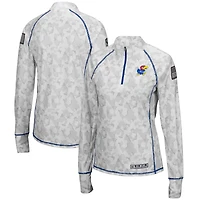 Women's Colosseum Camo Kansas Jayhawks OHT Military Appreciation Officer Arctic Lightweight Quarter-Zip Top