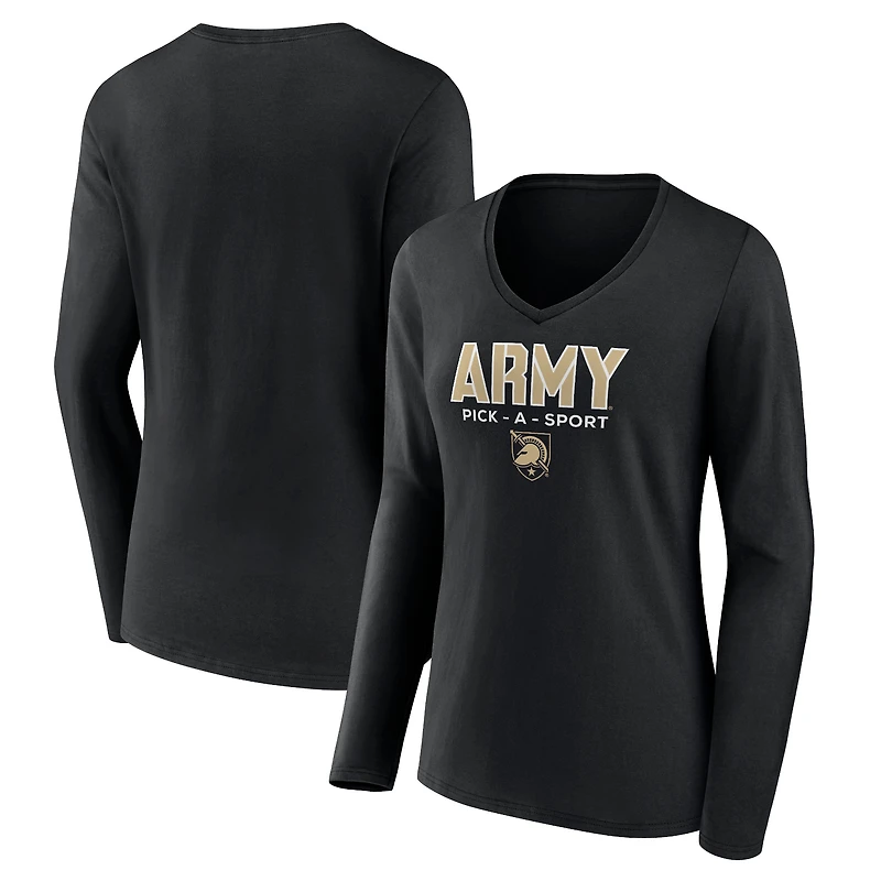 Women's Black Army Black Knights Authentic Pick-A-Sport Long Sleeve V-Neck T-Shirt