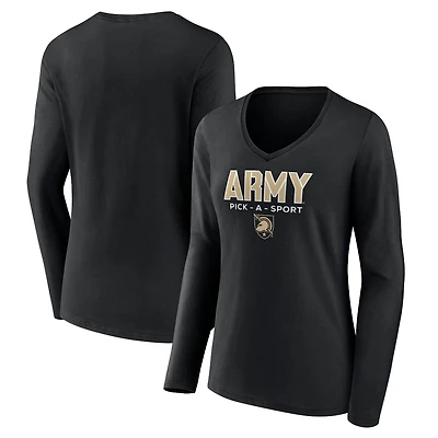 Women's Black Army Black Knights Authentic Pick-A-Sport Long Sleeve V-Neck T-Shirt
