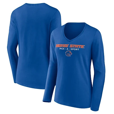 Women's Royal Boise State Broncos Authentic Pick-A-Sport Long Sleeve V-Neck T-Shirt