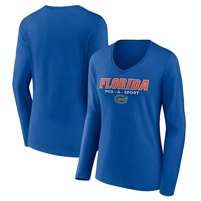 Women's Royal Florida Gators Authentic Pick-A-Sport Long Sleeve V-Neck T-Shirt