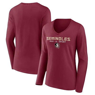 Women's Garnet Florida State Seminoles Authentic Pick-A-Sport Long Sleeve V-Neck T-Shirt
