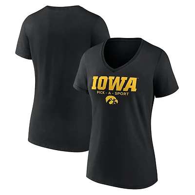 Women's Black Iowa Hawkeyes Authentic Pick-A-Sport V-Neck T-Shirt