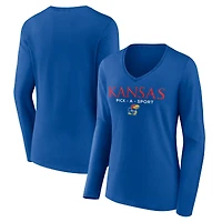 Women's Royal Kansas Jayhawks Authentic Pick-A-Sport Long Sleeve V-Neck T-Shirt