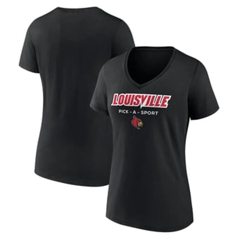 Women's Black Louisville Cardinals Authentic Pick-A-Sport V-Neck T-Shirt