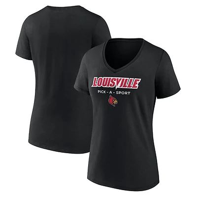 Women's Black Louisville Cardinals Authentic Pick-A-Sport V-Neck T-Shirt