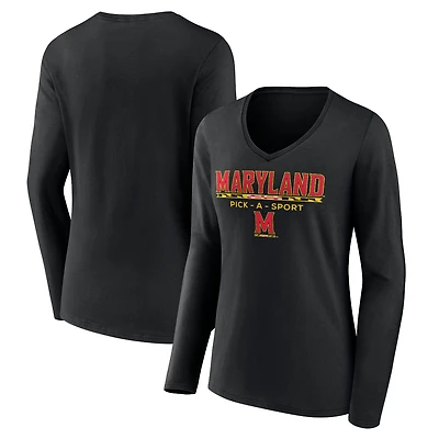 Women's Black Maryland Terrapins Authentic Pick-A-Sport Long Sleeve V-Neck T-Shirt