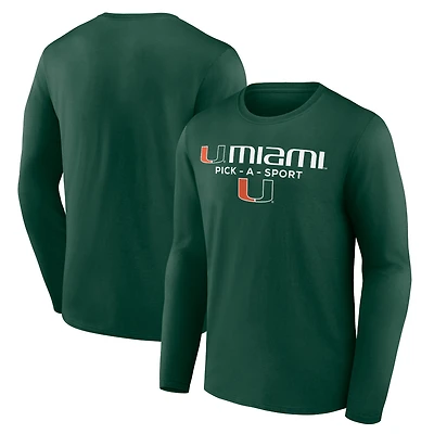 Men's Green Miami Hurricanes Authentic Pick-A-Sport Long Sleeve T-Shirt